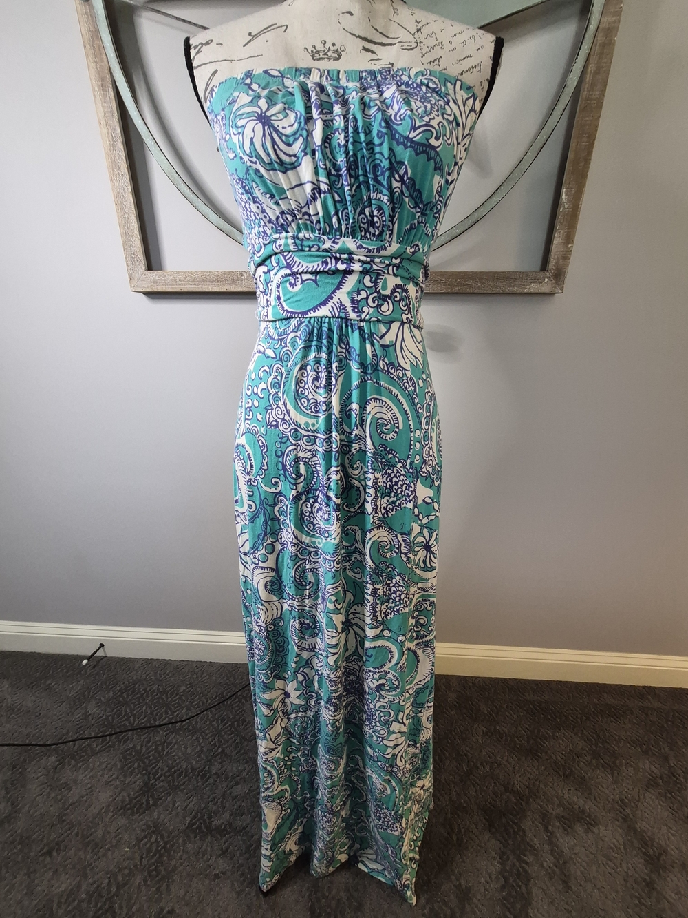 Lilly Pulitzer Holbrook Strapless Maxi Dress Montauk Seafoam Green Paisley - S - Picture 8 of 14